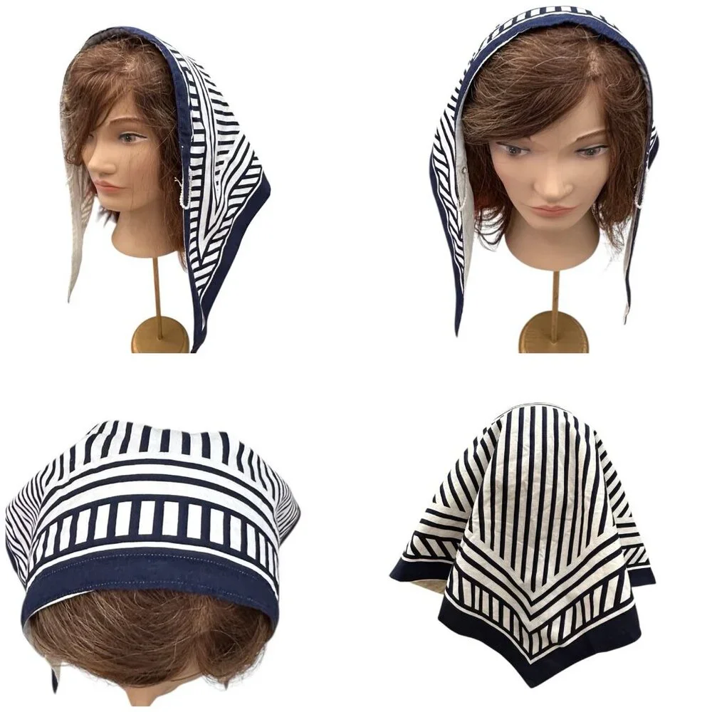 Rare Vintage Mod 1960's Hair Scarf Black & White Headband Beach - Picture 1 of 14